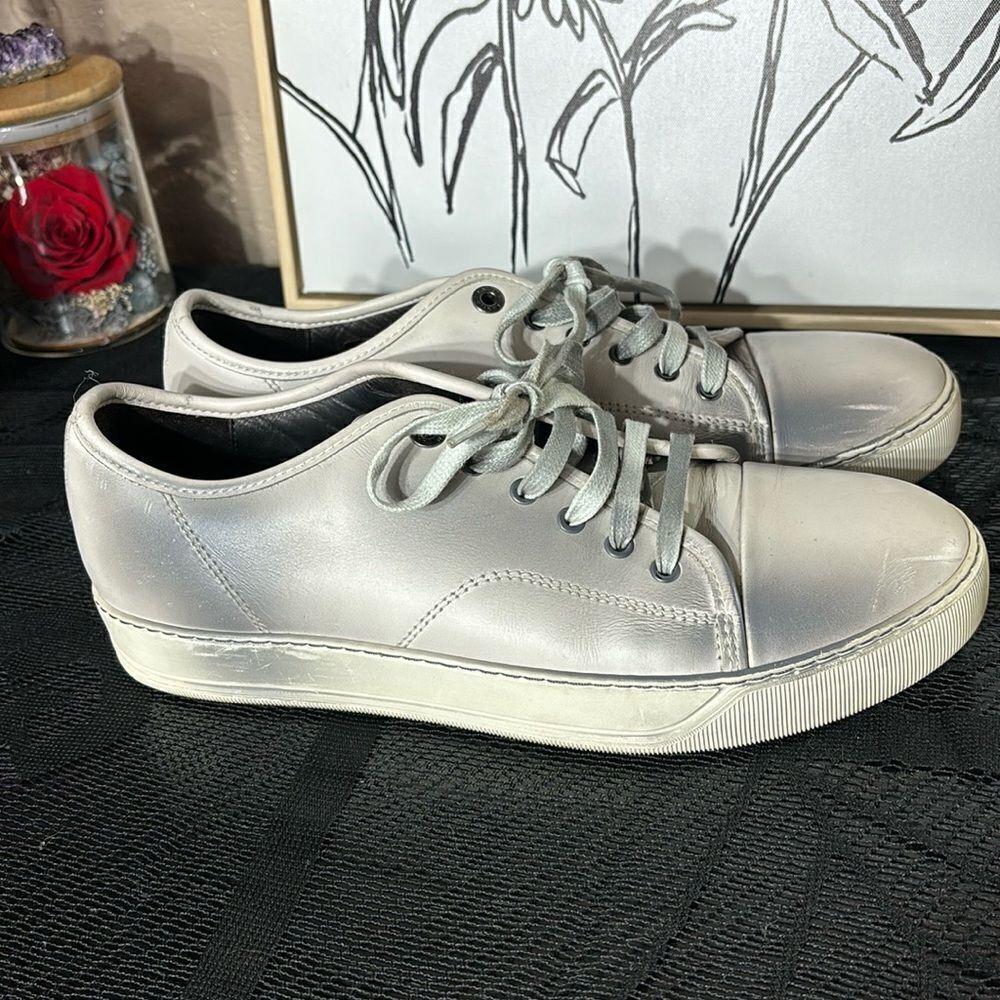 Lanvin mens DBB1 low top distressed burnished sneakers 8 greys leather